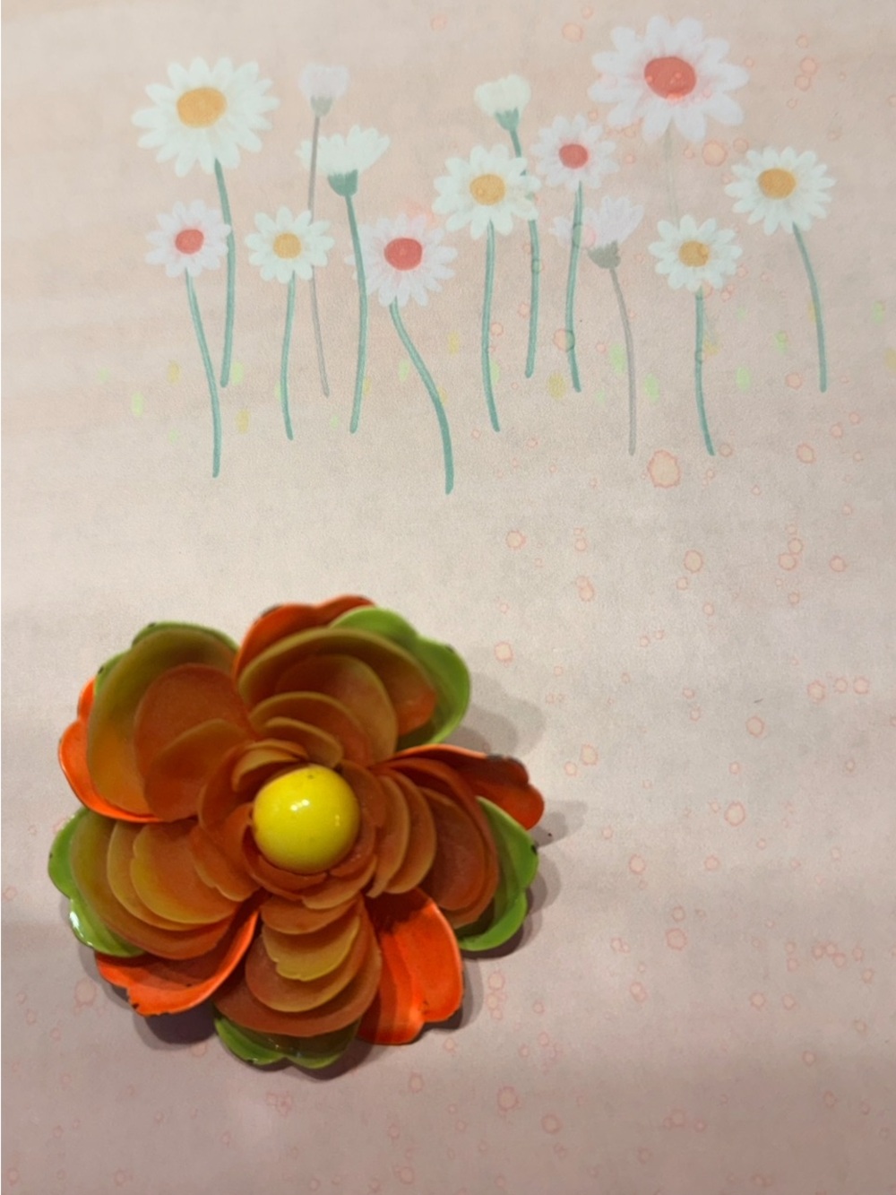 Floral Brooch Accessory in Orange and Green